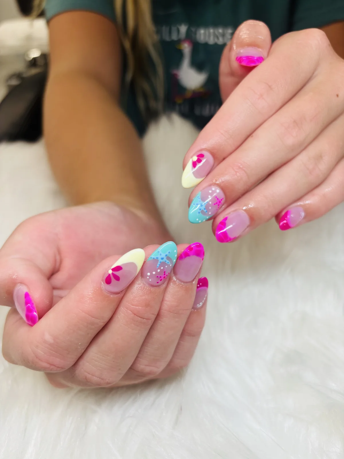 Bright pink pop art heart nail design by Top Ten Nails Spa